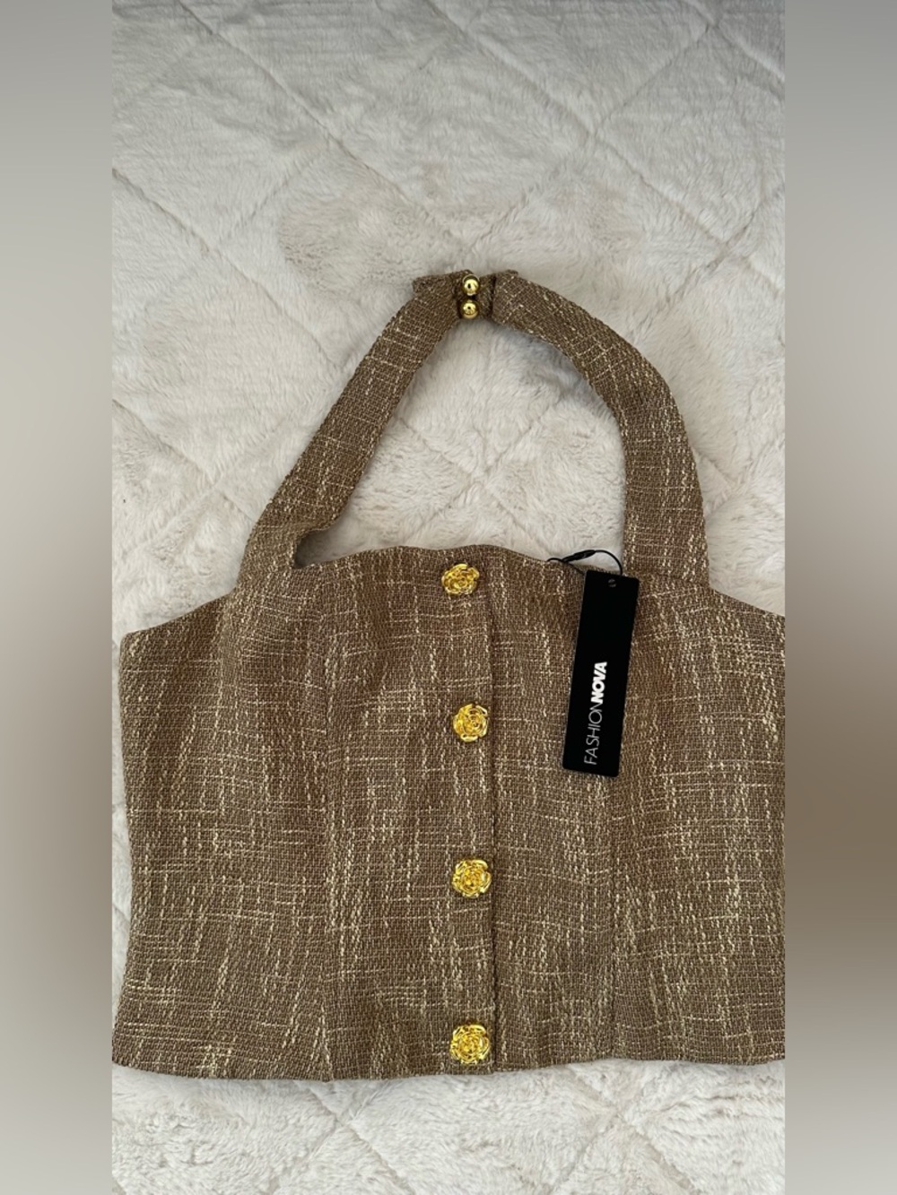 Fashion Nova Brown Corset Top with Gold Flower Buttons